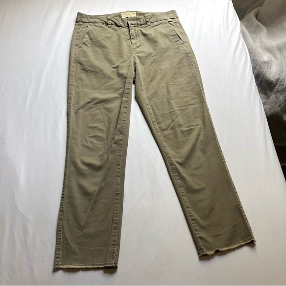 NILI LOTAN olive army green cotton elastane straight slim leg fray raw hem crop